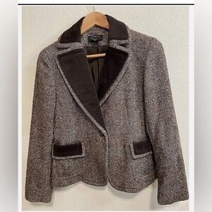 TALBOTS Brown Herringbone Tweed Wool Velvet Blazer Jacket Coat 10P Equestrian